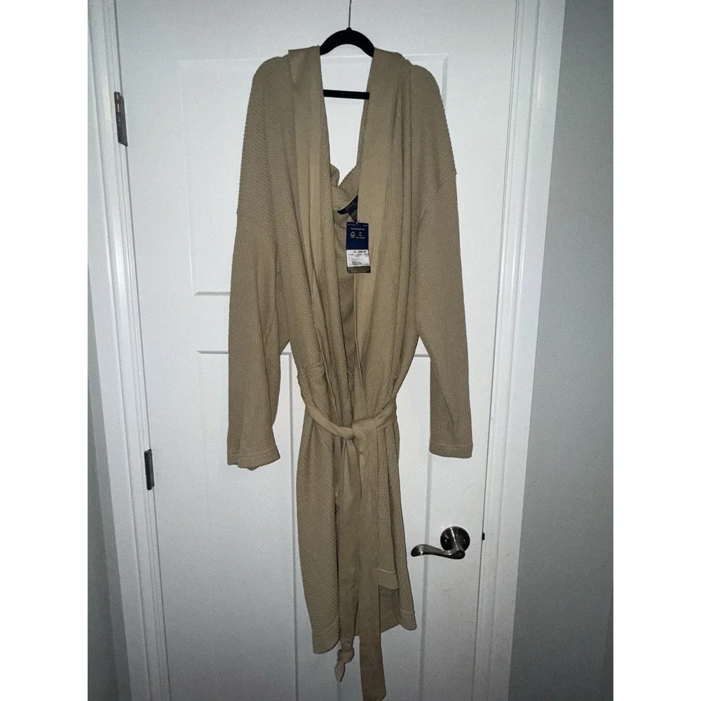 Polo Ralph Lauren Mens Thermal Hooded Robe L/XL Khaki/Black - NWT $95